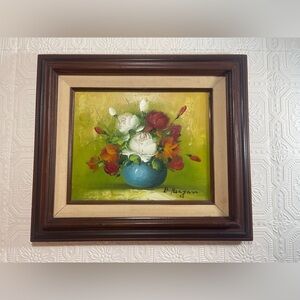 VINTAGE SIGNED B. REAGAN OIL ON CANVAS ROSES FLOWERS PAINTING 8"X10" FRAMED